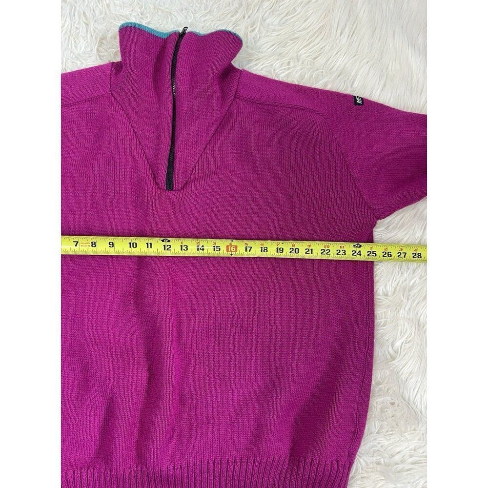 M57000 Vintage 80s Wool Retro ColorBlock Henley Tight Knit Fuchsia Pink Sweater - Picture 4 of 10